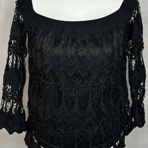 J Roberts off the shoulder Black Lace Women's Top M